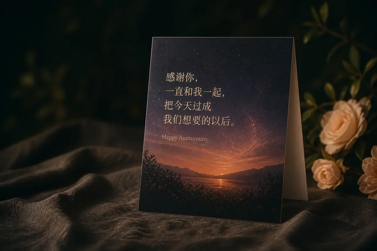 印有周年祝福的未来故事纪念卡
