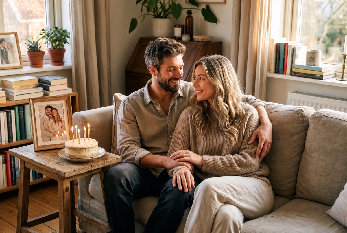 The couple imagined 20 years ahead relaxing together at home