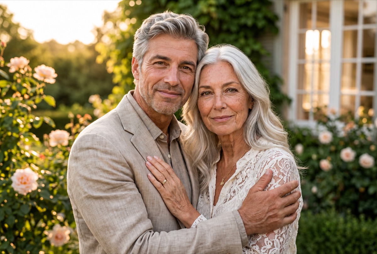The couple imagined 50 years ahead still close and recognizable
