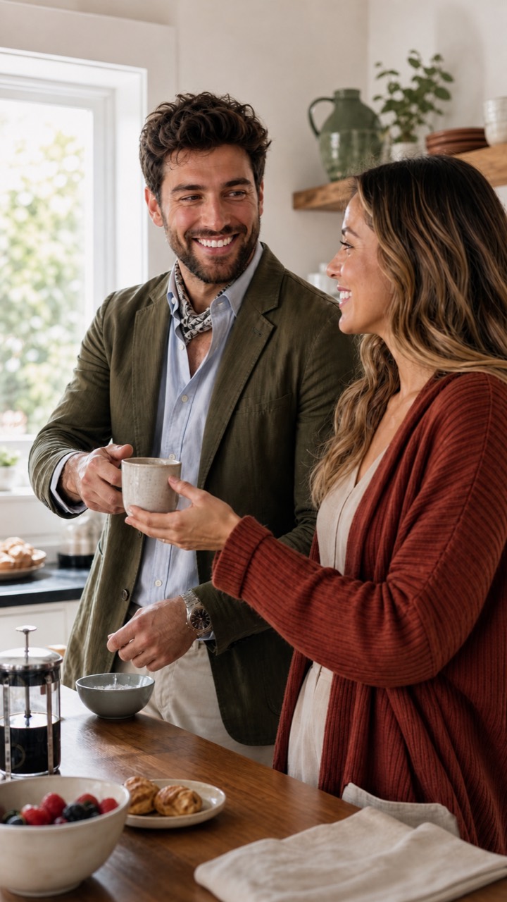 The couple imagined 10 years ahead in a warm everyday scene